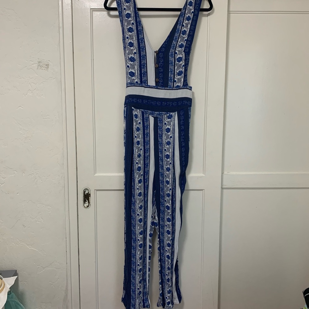 Free People All Shook Up Sleeveless Blue Jumpsuit